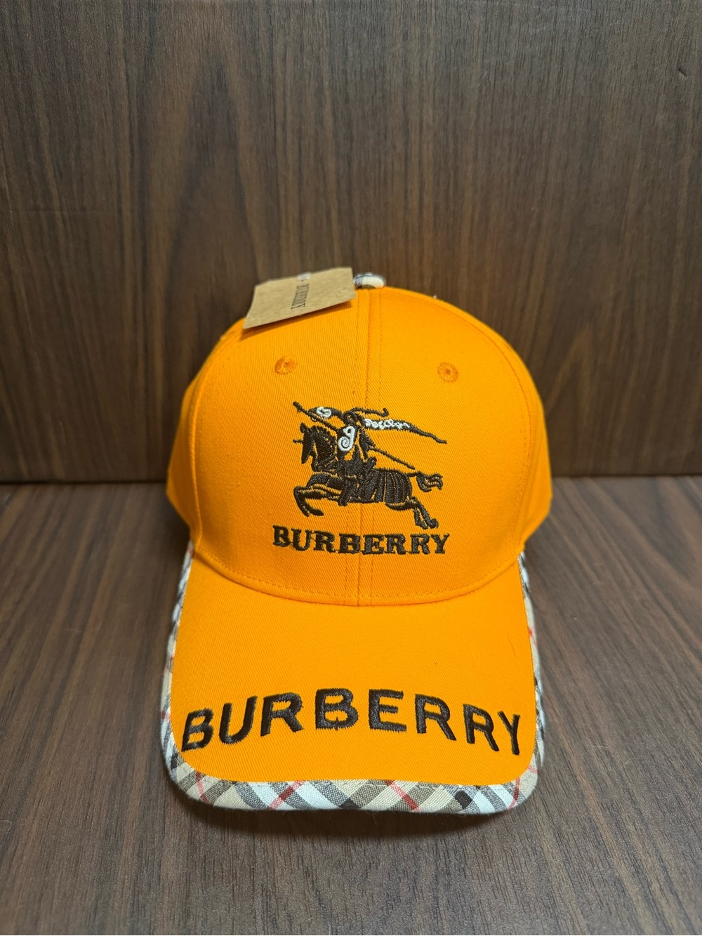 Burberry Orange Baseball Cap with Check Trim